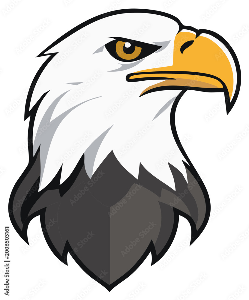 Fototapeta premium Stylized graphic of an eagle head, side view, with sharp yellow beak