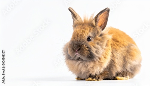 Adorable Brown Bunny Posing on White Background