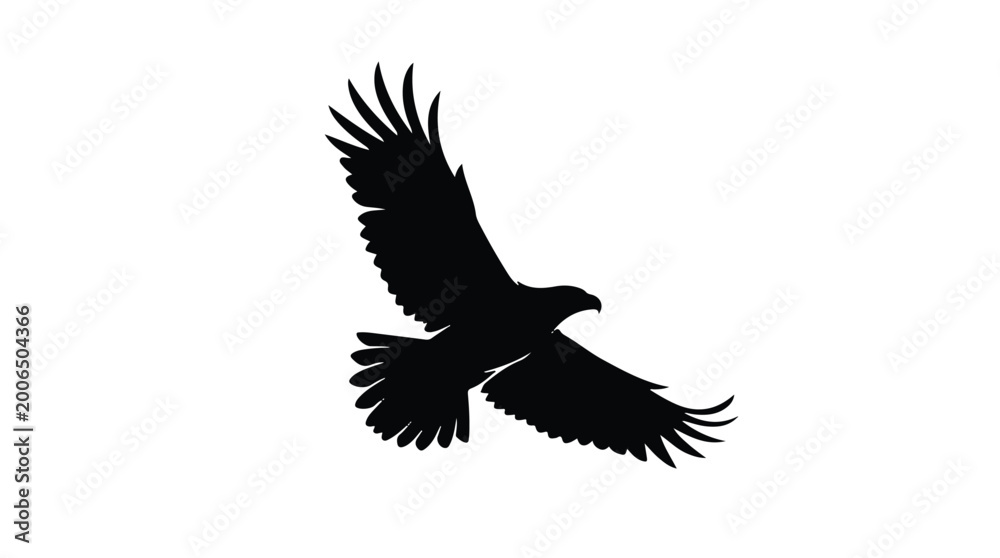 Naklejka premium Dynamic Black Silhouette of an Eagle Flying Upwards with Wide Spread Wings