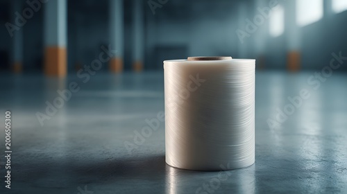 Single roll of masking tape on polished industrial floor.