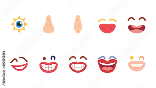 Tableau sur toile Expressive Elements: A collection of various eyes, noses and mouths, each exuding a unique emotion, invites viewers to explore the rich tapestry of feelings