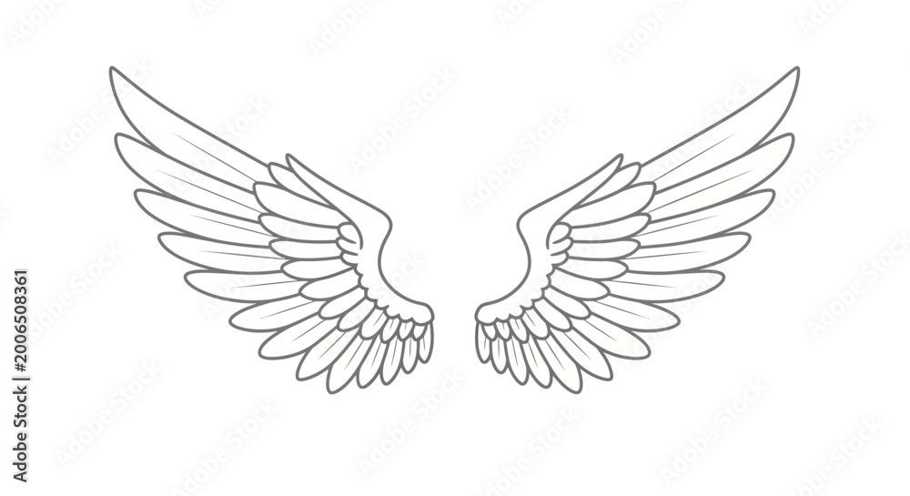 Obraz premium Minimalist black and white angel wings illustration on white background