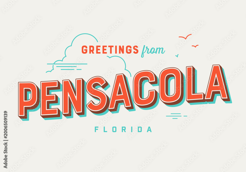 Fototapeta premium Greetings from Pensacola, Florida, USA - The Sunshine State - Touristic Postcard.