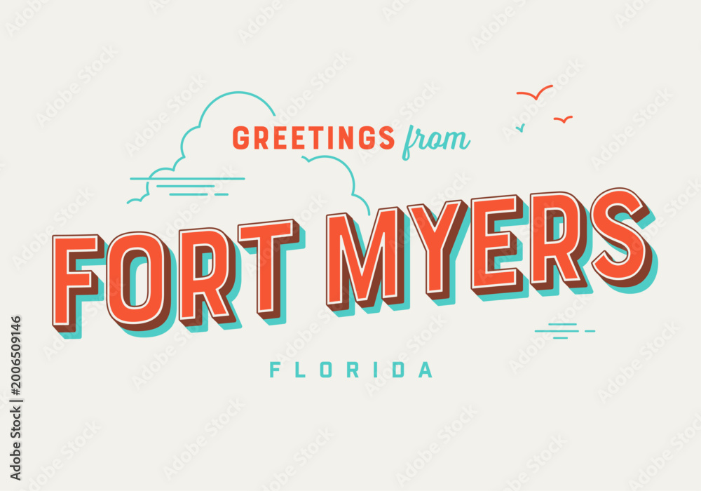 Fototapeta premium Greetings from Fort Myers, Florida, USA - The Sunshine State - Touristic Postcard.