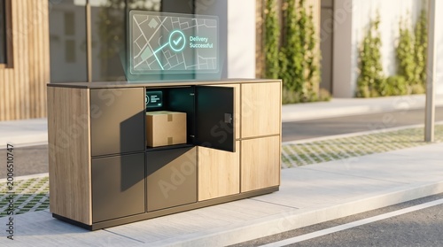 A smart locker hub with Parcel and delivery map interface, micro business logistics sustainable last mile delivery