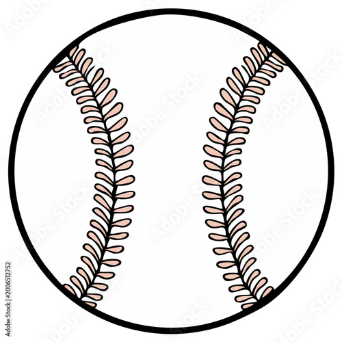 Baseball illustration with stitching and outline isolated on white
