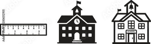 School Building Ruler Education Icon Pack