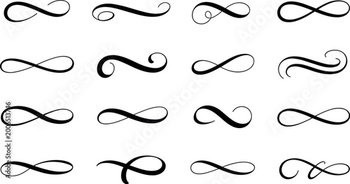 hand-drawn black infinity symbols set on white background for design and math concepts