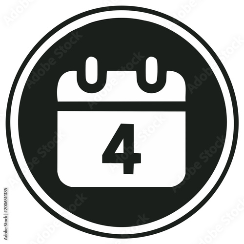 Calendar icon with date on 4th, vector isolated on a black circle background