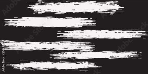 Abstract Grunge Glitch Texture With Horizontal White Brush Strokes On Dark Background