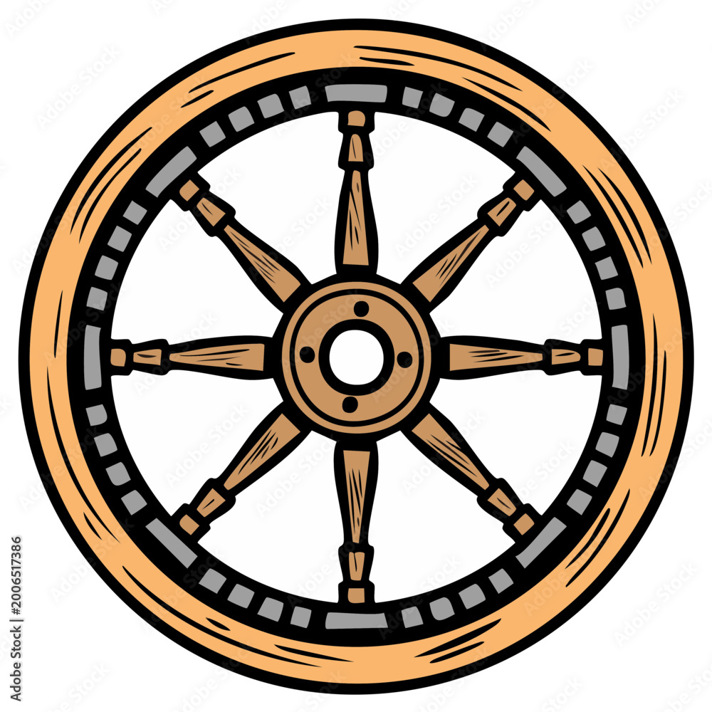 Obraz premium Cartoon illustration of a ship's steering wheel.