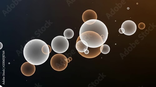 Multiple white glass spheres floating on a dark brown background