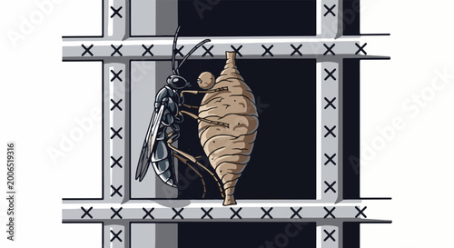 Bild auf Leinwand Insect with cocoon and larval grub inside an abstract frame