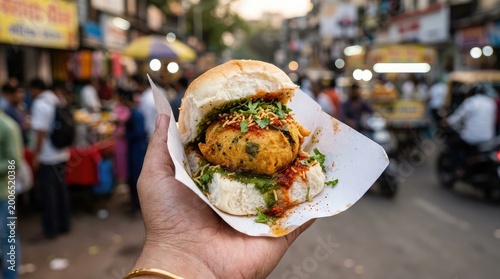 Delicious vada pav a mumbai street food delight held in a hand
