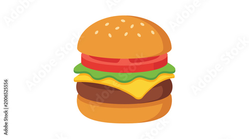 Vibrant 3d rendered icon of a classic cheeseburger with sesame seed bun juicy patty melted cheese crisp lettuce and ripe tomato slices isolated on a clean white background