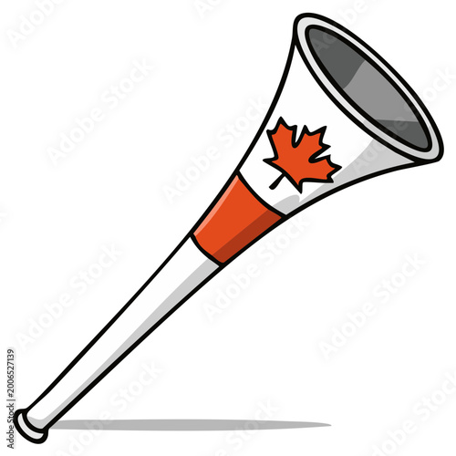 Cartoon Illustration of a Canadian Flag Vuvuzela Horn