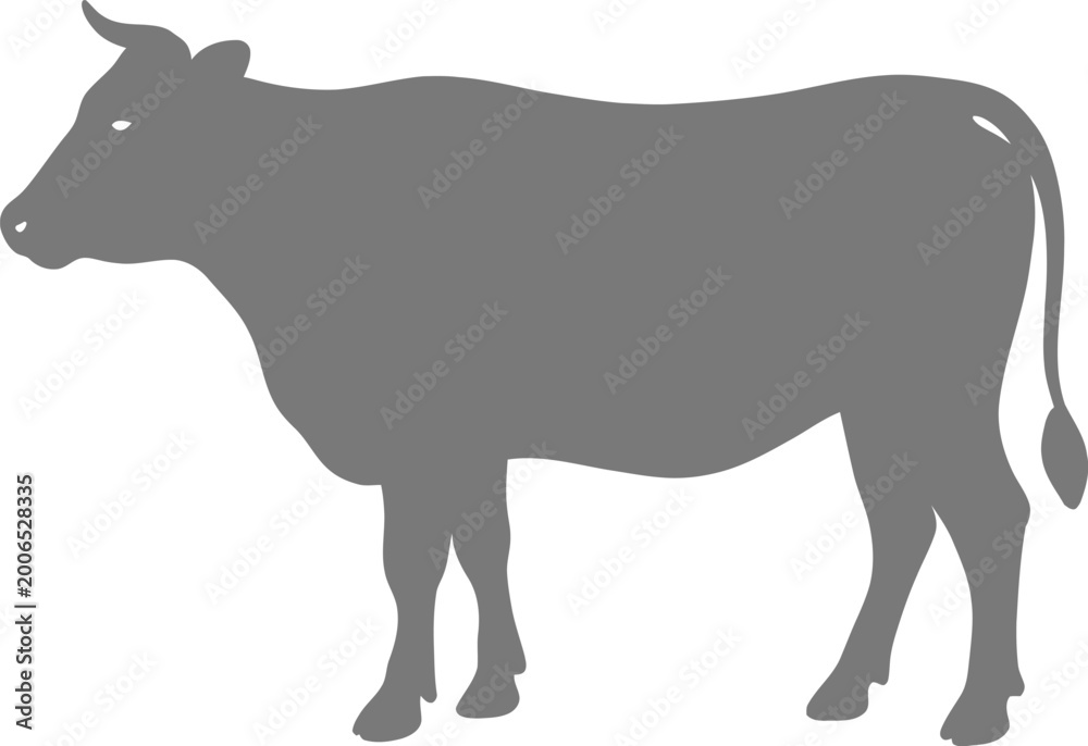 Obraz premium Gray cow silhouette standing alone on white background for illustration and design use
