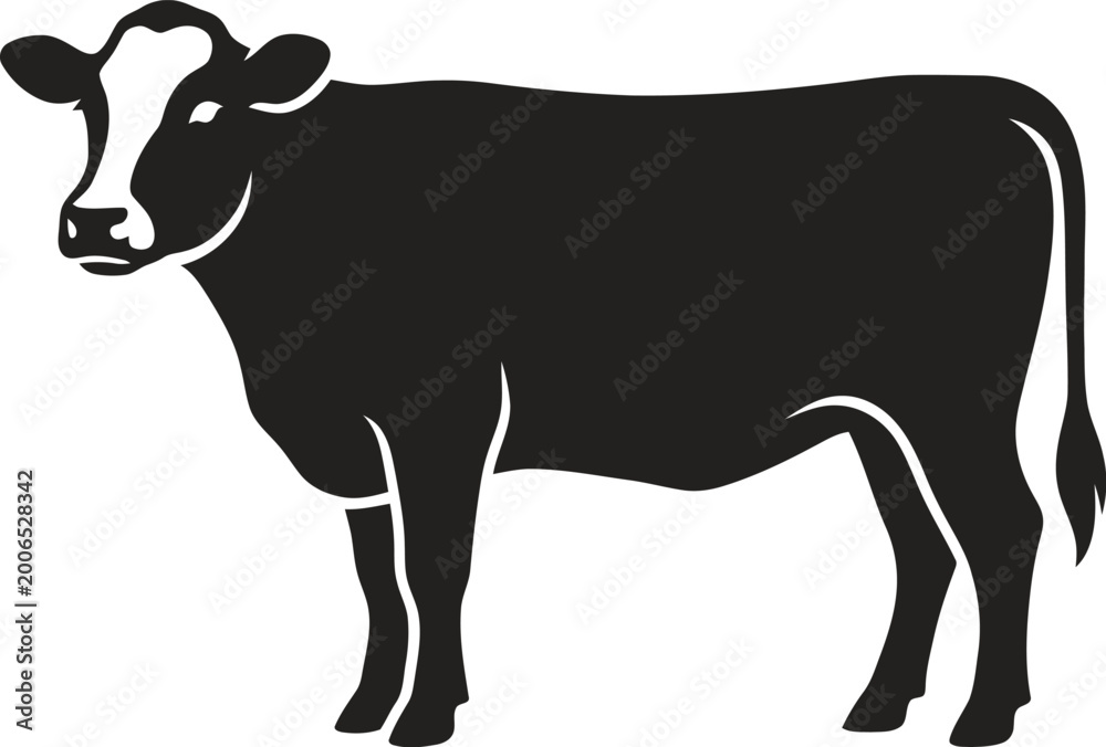 Fototapeta premium Black cow silhouette standing alone on white background for logo or icon use