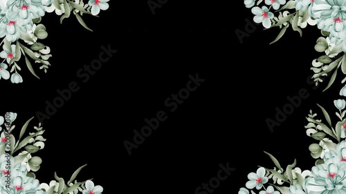 Wedding decoration flower titles copy space for text leaf wreath floral Frame animation With alpha channel.