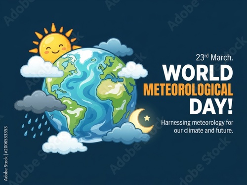 World Meteorological Day Earth and Weather Illustration.