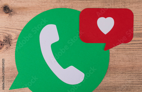 Whatsapp icon with heart symbol. Call and love concept. Social media and communication.