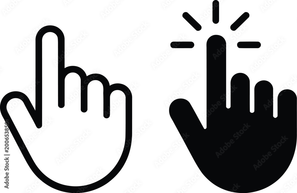 Obraz premium Set of hand click gesture icons outline and filled styles vector illustration user interface symbols minimal design isolated background