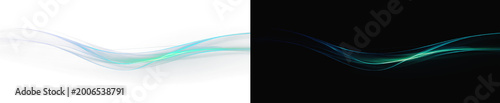 Foto Realistic blue light waves set, atmospheric glowing ethereal curves and flowing