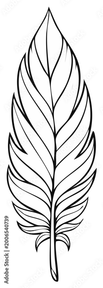 Fototapeta premium Detailed black and white illustration of a stylized feather design. Artistic hand-drawn art