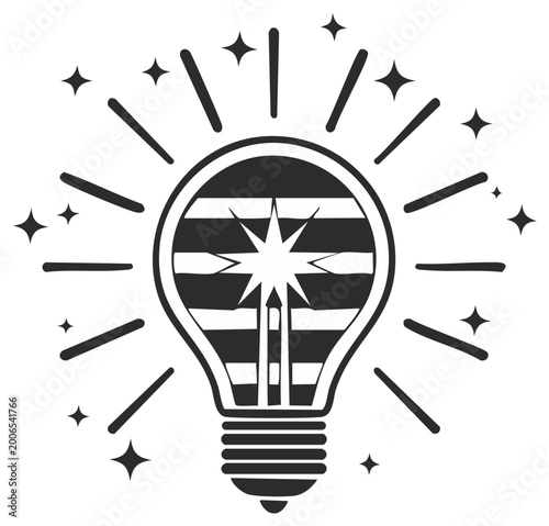 Illustrated light bulb with star burst, concept of an idea, innovation
