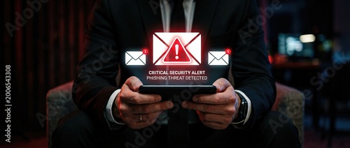 Urgent action required critical security alert for phishing threat detected in email digital workspace visual content cybersecurity environment close-up viewpoint