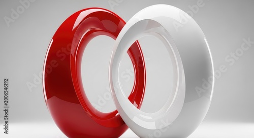 A modern abstract sculpture featuring vibrant red and polished white glossy finishes with elegant flowing curves and seamless transitions, sleek, bold, luxury