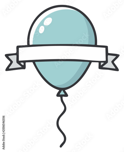 Light Blue Balloon with Ribbon Banner and String Cartoon Graphic