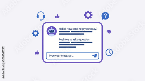 Bild auf Leinwand Chatbot interface with AI bot icon, conversation bubble, and support icons