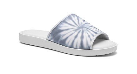 Stylish blue and white tiedye slide sandal isolated on white background