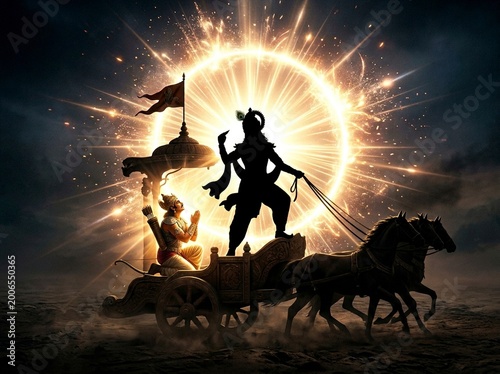 Sacred Mahabharata Moment Krishna Sharing Divine Philosophy
