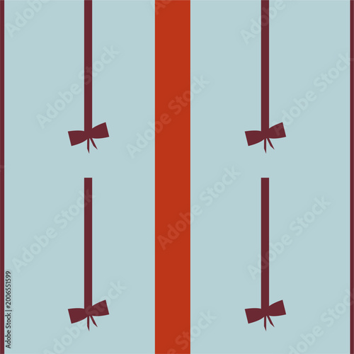   Seamless abstract pattern with vertical colorful stripes with bows. Vector illustration. A textile pattern for fashion and decor. Vector image of vertical orange, burgundy stripes on poor blue. Idea