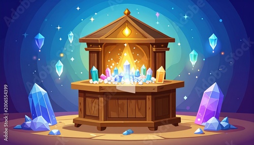 Mystical Crystal Shop with Glowing Crystals and Magical Atmosphere.