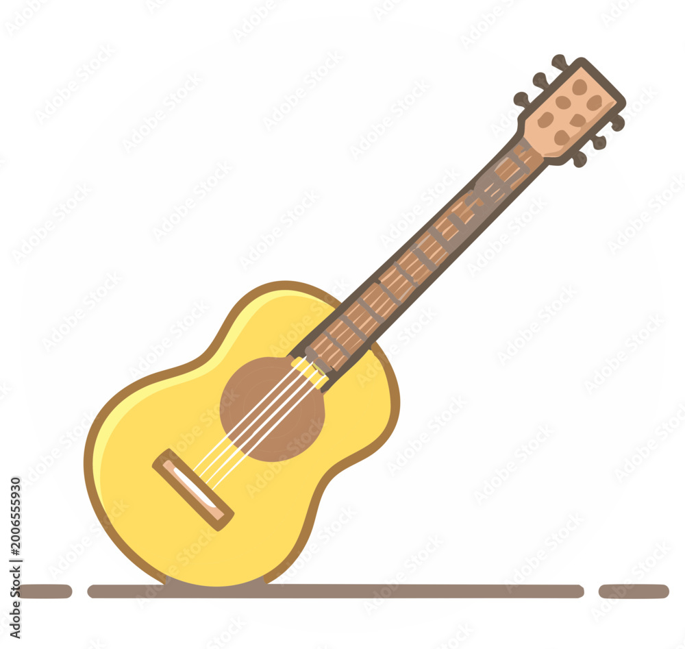 Fototapeta premium Illustration of a yellow acoustic guitar, music instrument on a line for musical creativity