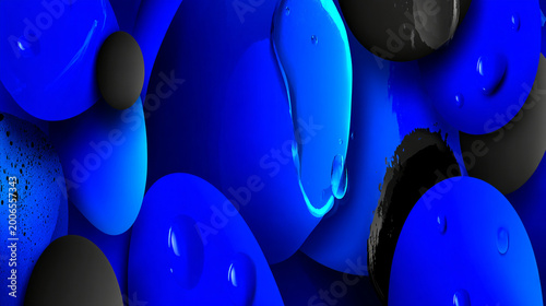 Abstract background of blue and dark ovoid shapes with abstract art abstract background