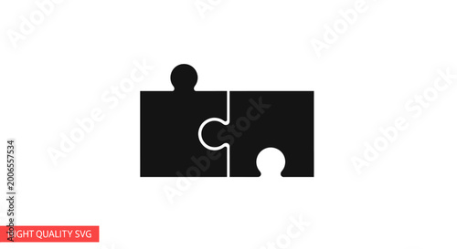 Two connected black jigsaw puzzle pieces on white background, teamwork concept