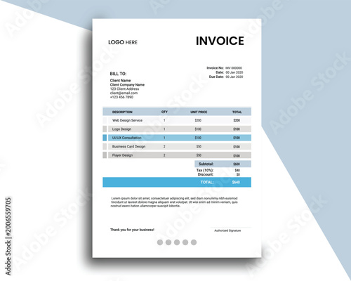 Elegant business invoice template minimal modern design clean layout professional billing document for company branding