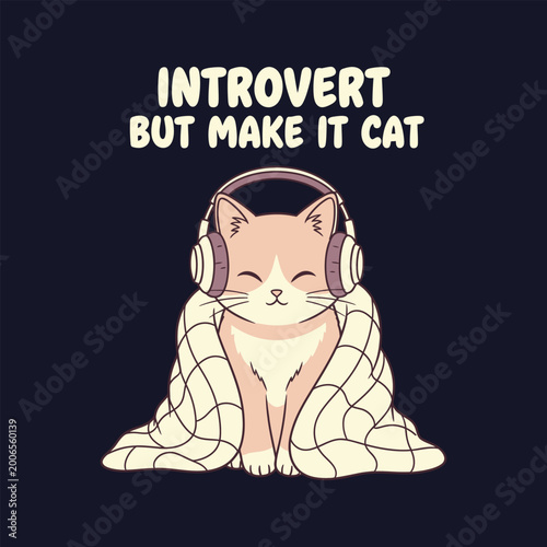Introvert Cat Cute Cartoon T-Shirt for Cat Lovers