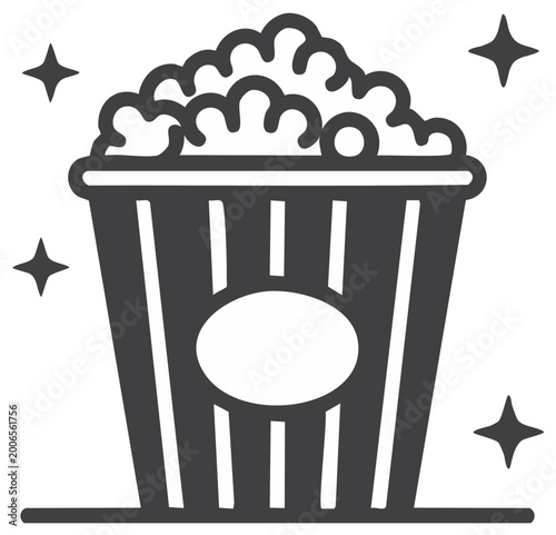 Popcorn bucket vector icon filled outline black and white stripes with stars illustration