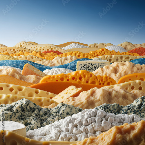 A vibrant and diverse collection of various cheeses a culinary landscape.