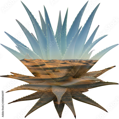Agave plant with desert landscape a unique and artistic blend of nature.