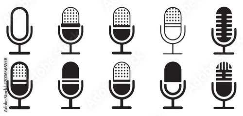 Photos Vintage retro microphone vector icons for classic radio and broadcast