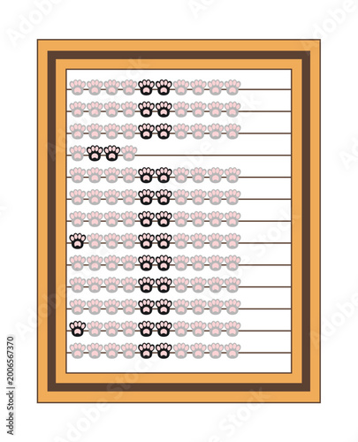 Cute cartoon Russian abacus with stylized cat paw beads in gray and black. Vector illustration