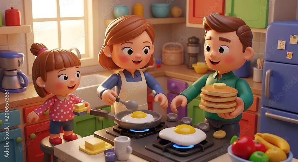 Fototapeta premium Family Cooking Together In Kitchen.
