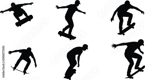 фотографія Skateboarder silhouette collection performing tricks and jumps highlighting urba