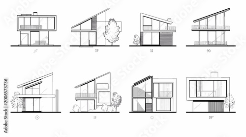 Tableau sur toile Collection of Minimalist Architectural Sketches Featuring Diverse Building Desig
